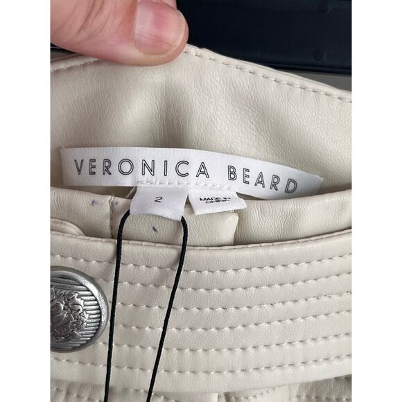 Veronica Beard Atala Faux Leather High Waisted Trouser Pants Ecru Women's 2 NWT - Picture 7 of 13